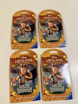 Disney Lorcana TCG Wilds Unknown Sleeved Booster Pack Lot of 4 Sealed Woody - Image 3