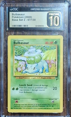 Bulbasaur Pokemon TCG Base Set 2 67/130 CGC Pristine 10 Wizards of the Coast - Image 1