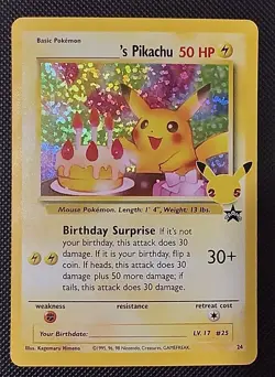 Pokemon Pikachu TCG Holo Rare Birthday Celebrations Card #24 - Image 1