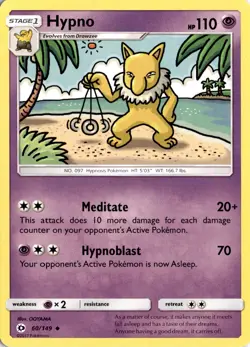 Hypno 60/149 SM Base Set Pokemon Card TCG - Image 1