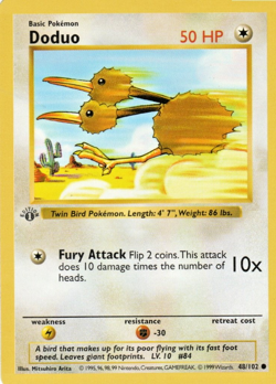 Pokemon 1st Edition Shadowless Doduo 48/102 Rare English Vintage Base NM Card - Image 1