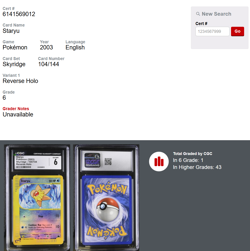 Pokemon Staryu 104/144 Skyridge Reverse Holo CGC 6 - Image 3