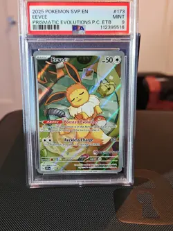 PSA 9 Eevee 173 Pokemon Center 2025 Prismatic Evolutions ETB Promo Card - Image 1