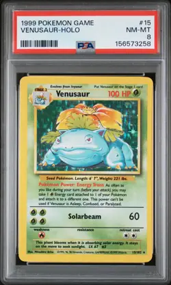 1999 POKEMON BASE SET UNLIMITED #15 VENUSAUR-HOLO PSA 8 - Image 1
