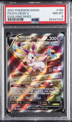 2021 POKEMON SWORD & SHIELD EVOLVING SKIES #184 FULL ART/SYLVEON V PSA 8 - Image 1