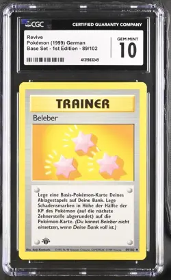 Revive Pokemon (1999) German Base Set 1st Ed. #89/102 CGC 10 GEM MINT - Image 1