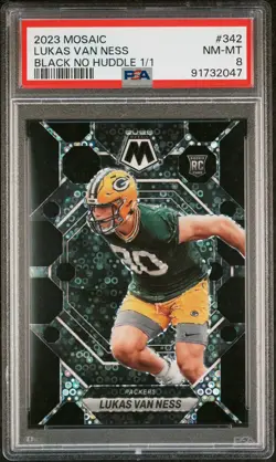 2023 Panini Mosaic Lukas Van Ness Black No Huddle 1/1 Rookie #342 Packers PSA 8 - Image 1