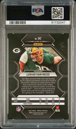 2023 Panini Mosaic Lukas Van Ness Black No Huddle 1/1 Rookie #342 Packers PSA 8 - Image 2