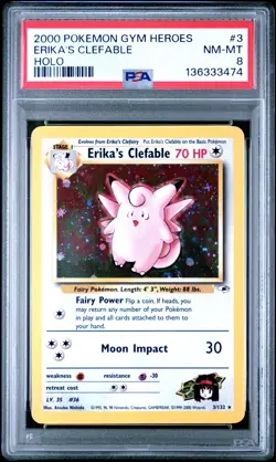 Pokemon TCG Erika's Clefable 3/132 Gym Heroes Holo Rare PSA 8 - Image 1