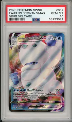 2020 Pokemon SWSH Vivid Voltage Galarian Darmanitan VMAX Full Art #037 PSA 10 - Image 1