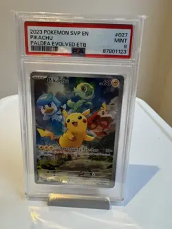 Pokemon TCG Pikachu SVP027 Black Star Promo Paldea Evolved ETB PSA 9 - Image 1