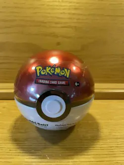 2019 Pokemon TCG Red Ball Tin (3 Booster Packs + Coin) G18 Factory Sealed Dents - Image 1