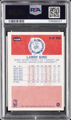 1986 FLEER #9 LARRY BIRD PSA 9 - Image 2