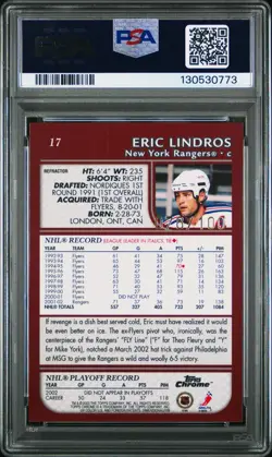 2002 TOPPS CHROME #17 ERIC LINDROS BLACK REFRACTOR 78/100 PSA 10 POP 2 - Image 2