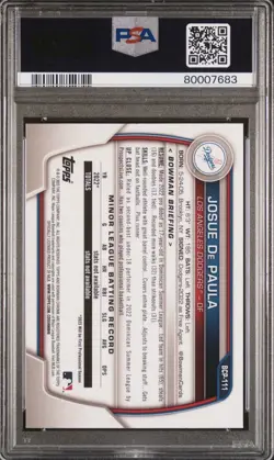 2023 Bowman Sapphire Josue De Paula 1st PSA 10 GEM #BCP-111 Los Angeles QTY - Image 2