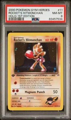 2000 Pokemon 1st Edition Gym Heroes 11/132 Rocket’s Hitmonchan Holo PSA 8 - Image 1