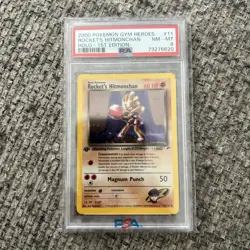 2000 Pokemon 1st Edition Gym Heroes 11/132 Rocket’s Hitmonchan Holo PSA 8 - Image 1