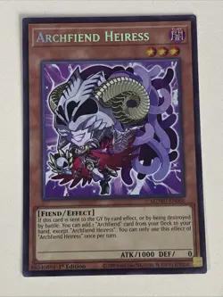 Yugioh Archfiend Heiress - 1st Edition Secret Rare Chibi Art NM - Free Holo - B - Image 1