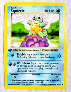 POKEMON SQUIRTLE 1ST EDITION Shadowless Base Set Non Holo 63/102 1999 WOTC Card - Image 1