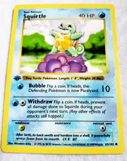 POKEMON SQUIRTLE 1ST EDITION Shadowless Base Set Non Holo 63/102 1999 WOTC Card - Image 3