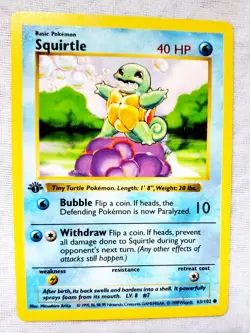 POKEMON SQUIRTLE 1ST EDITION Shadowless Base Set Non Holo 63/102 1999 WOTC Card - Image 5