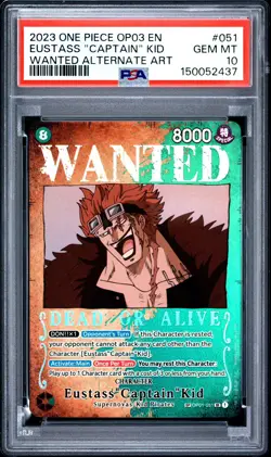 2023 One Piece OP03 Pillars of Strength 051 Eustass Captain Kid Wanted SP PSA 10 - Image 1