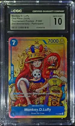 One Piece TCG Monkey D. Luffy 2nd Anniversary Stamped #P-043 Gem Mint CGC 10 - Image 1