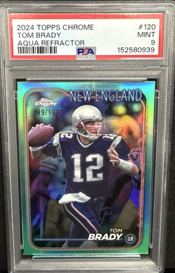 2024 Topps Chrome Aqua Refractor #120 /199 Tom Brady PSA 9 - Image 1
