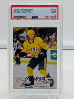 2025-26 Upper Deck Series 2 #460 Brady Martin Young Guns Rookie RC PSA 9 MINT - Image 1