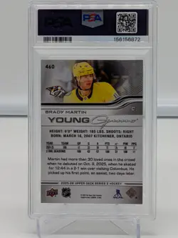 2025-26 Upper Deck Series 2 #460 Brady Martin Young Guns Rookie RC PSA 9 MINT - Image 2