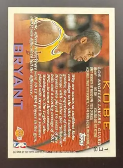 1996 Topps Kobe Bryant Rookie Card RC #138 NM! Lakers HOF - Image 5