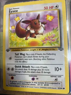1st Edition Eevee 51/64 Jungle Set Set Rare Vintage 1999 Pokemon Card - NM - Image 1