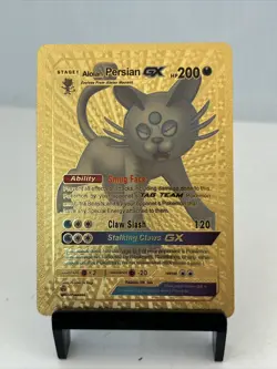 Alolan Persian GX Metal Gold Foil Pokemon Card Fan Art Card Rare! - Image 1