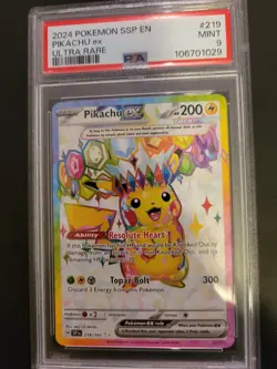 Pokemon Pikachu TCG EX Ultra Rare Holo Card 219/191 Surging Sparks PSA 9 - Image 1