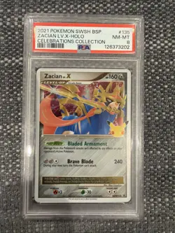 Pokemon 2021 SWSH Promo Celebrations Collection #135 Zacian LV.X-Holo PSA 8 - Image 1