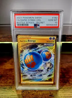 PSA 10 Pokemon Rapid Strike Energy Gold Secret Rare 182/163 Battle Styles 2021 - Image 1