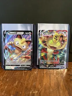 MEOWTH V & MEOWTH VMAX SWSH004 SWSH005 HOLO BLACK STAR PROMO NM POKEMON TCG SET - Image 1