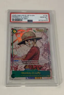 2025 One Piece #OP13-118 Monkey D. Luffy SEC Alt Art Carrying On His Will PSA 10 - Image 1