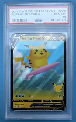 Pokemon 2021 Surfing Pikachu V 008/025 Celebrations GEM MINT PSA 10 - Image 1