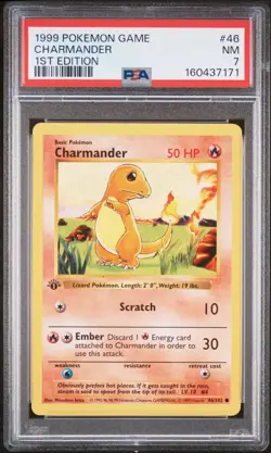 PSA 7 Charmander #46 Pokemon Base Set (1999) 1st Edition Shadowless, new cert - Image 1