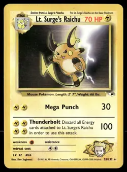 Lt. Surge's Raichu 28/132 Rare Gym Heroes Pokemon Unlimited Moderately Played - Image 1