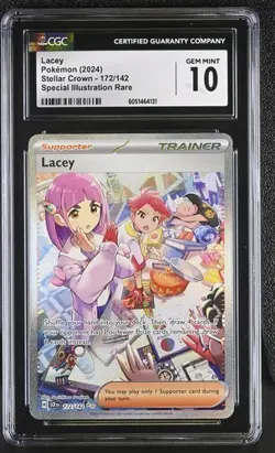 CGC 10 LACEY 172 STELLAR CROWN SIR SCARLET & VIOLET TRAINER POKEMON GEM MINT - Image 1