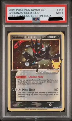 Greninja Gold Star SWSH144 Celebrations ETB Promo Pokemon Card PSA 9 Mint - Image 1
