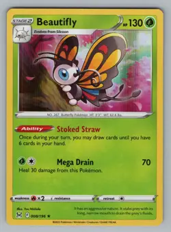 BEAUTIFLY 008/196 HOLO R LOST ORIGIN POKEMON HOLO NM LOR 2022 - Image 1