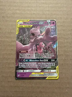 Pokemon TCG Mewtwo & Mew GX Full Art Holo Card 71/236 Unified Minds TAG TEAM - Image 1
