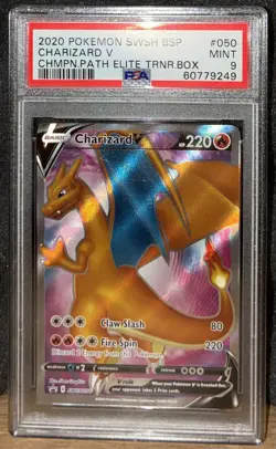 PSA 9 Charizard V SWSH050 Champion's Path ETB Promo Mint Pokemon Card - Image 1