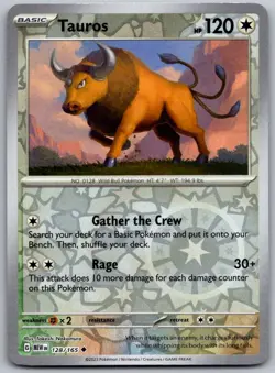 Tauros 128/165 Uncommon 151 Pokemon Reverse Holo Near Mint - Image 1