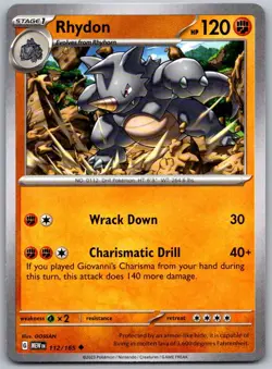 Rhydon 112/165 Uncommon 151 Pokemon Near Mint - Image 1