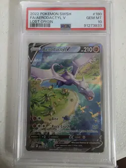 2022 POKEMON LOST ORIGIN AERODACTYL V #180 ALT ART PSA 10 - Image 1