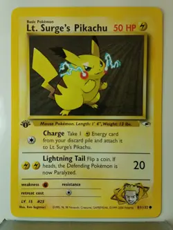 1ST EDITION Lt. Surge's Pikachu 81/132 NM / M - Gym Heroes Pokemon Card - Image 1